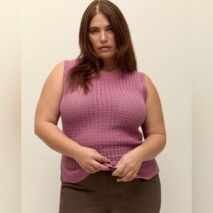 Penningtons Sleeveless Crochet Cotton Sweater Tank with Ribbed Bands Pink 4X NWT